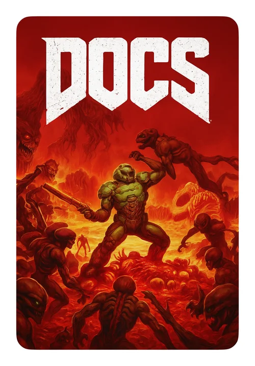 DOOM movie-poster parody sticker with a DOCS title