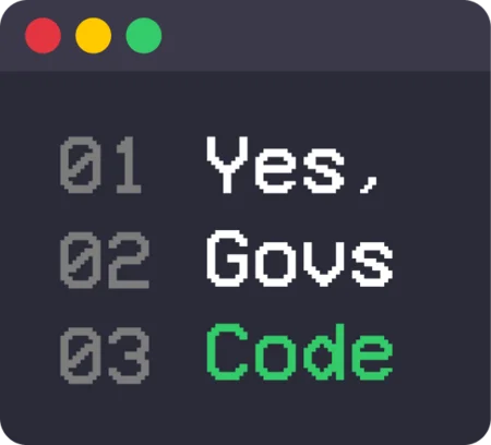 Code-editor-style sticker reading "Yes, Govs Code"